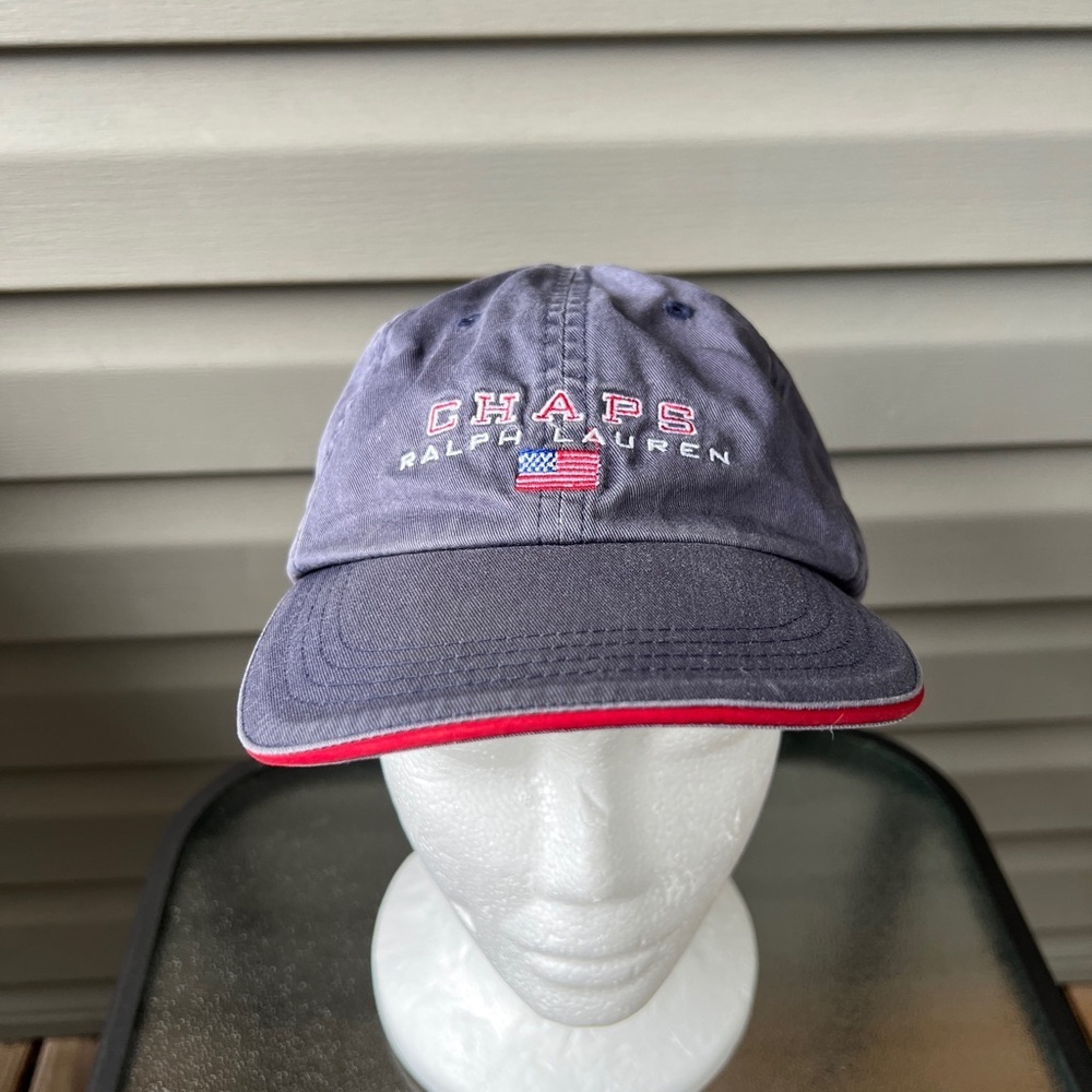 Vintage Chaps Ralph Lauren Adjustable Back Hat Cap American Flag Logo